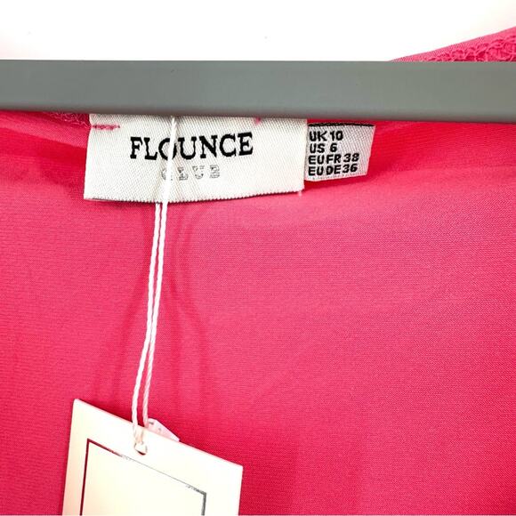 ASOS Flounce London ruched bardot bodycon mini dress in pink Size US 6 - Picture 4 of 9